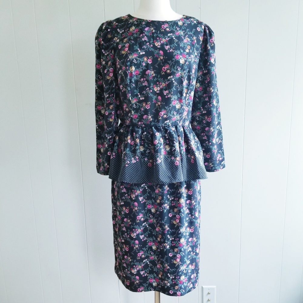 1980s Melissa Petites‎ Floral Peplum Dress